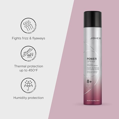 Joico Power Spray Fast-Dry Finishing Spray | For Most Hair Types | Protect Against Heat & Humidity, Pollution & Harmful UV | Paraben & Sulfate Free | 72 Hour Hold | 9.0 Fl Oz