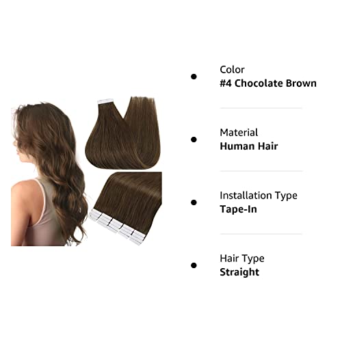 Full Shine Tape in Hair Extensions 22 Inch Color 4 Light Brown Hair Extensions Remy Hair Extensions Tape in Extensions Natural Human Hair 50Grams 20 Pieces Brown Tape in Hair Extensions Human Hair