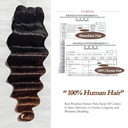 Beaushine 10A Bundles With Closure Loose deep Wave Ombré Quick Weave Human Hair (T1B/2/4,18 20 22+18INCH) Unprocessed Brazilian Raw Virgin Human Hair Ombre Three Tone Black Brown Color