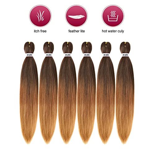 Pre Stretched Braiding Hair 22 Inch 6 Packs Professional Soft Yaki braiding Hair For Braids Hot Water Setting Synthetic Crochet Hair Extensions (22 Inch (Pack of 6), T1B/30/27)