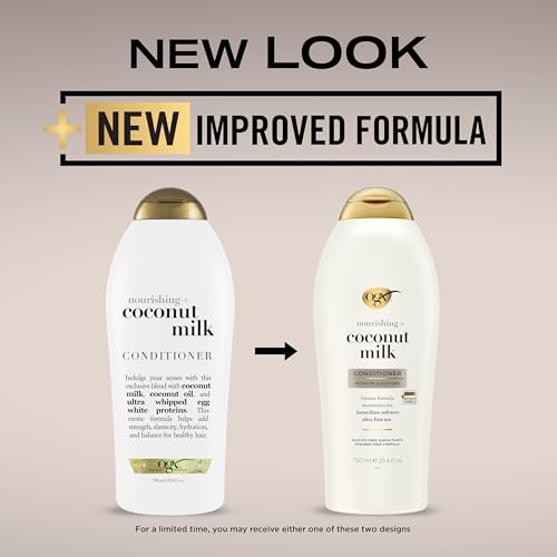 OGX Nourishing + Coconut Milk Conditioner, Hydrating & Restoring Conditioner Moisturizes for Soft Hair After the First Use, Paraben-Free, Sulfate-Free Surfactants, 25.4 fl. oz