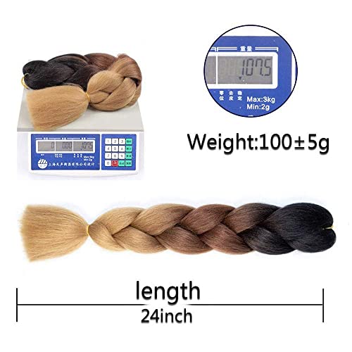 SHUOHAN 6 Packs Ombre Jumbo Braiding Hair Extensions 24 Inch High Temperature Synthetic Fiber Hair Extensions for Box Braids Braiding Hair (Black to Brown to Beige)