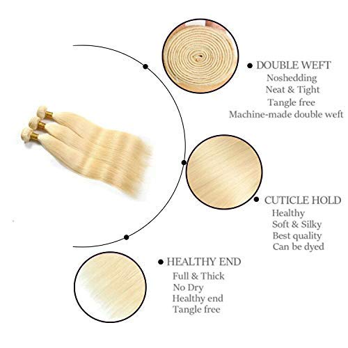 LAPONDAI 613 Blonde 3 Bundles Human Hair Straight Hair (18 20 22) 8A Brazilian Body Wave Blonde Human Hair Bundle 100% Virgin Remy Hair 613 Bundles Human Hair Extensions (#613 Straight)