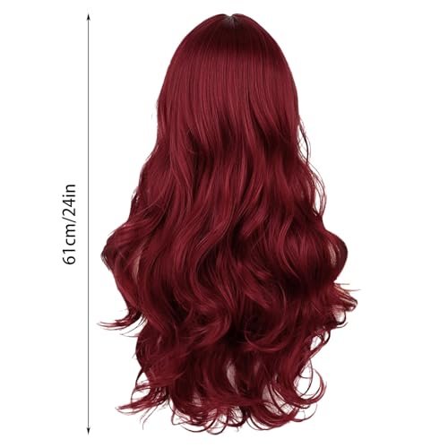 Wine Wig Long Curly Hd Lace Front Wigs Human Hair,Deep Wave Wig for White Women Hd Lace Closure Wigs Cosplay Wig