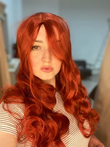 KKbeauty 28” Jessica Rabbit Long Wavy Copper Red Cosplay Wig Spiral Curly Anime Heat Resistant Hair for Women