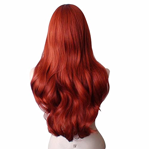 KKbeauty 28” Jessica Rabbit Long Wavy Copper Red Cosplay Wig Spiral Curly Anime Heat Resistant Hair for Women