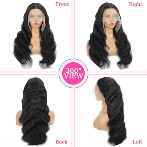28 Inch Body Wave Lace Front Wigs Human Hair Pre Plucked 13x4 HD Transparent Lace Frontal Wigs Human Hair 180% Density Glueless Wigs Human Hair With Natural Black Hairline Baby Hair For Women