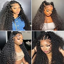 JTMMP Bob Wig Human Hair 13x6 Deep Wave Lace Front Wigs Human Hair 200% Density 16 Inch Curly Human Hair Wig for Women Natural Black HD Transparent Lace Glueless Frontal Wigs Human Hair Pre Plucked