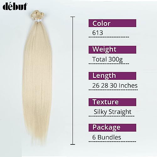DÉBUT Long Straight Blonde Hair 6 Bundles 26 28 30 Inches High Temperature Fiber 300g for Full Head Synthetic Hair Weave 613 Color