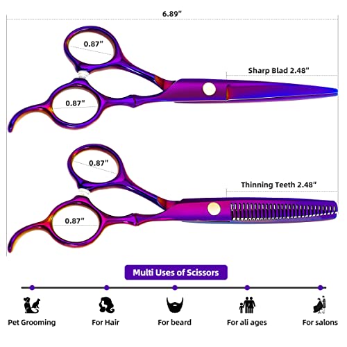 Professional Hair Cutting Scissors Sets Stainless Steel Barber Hairdressing Scissors Multifunctional Salon Thinning Scissors Straight Shears Tools Gifts for Mom Dad Friends (Purple)