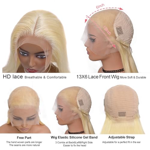 Alididi 30Inch 613 13x6 Lace Front Wig Human Hair 200 Density 613 Lace Front Wig Human Hair Blonde Wig Human Hair Straight Lace Frontal Wig Human Hair Pre Plucked With Baby Hair (613 Blonde Wig)