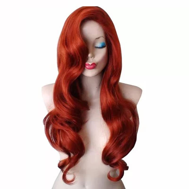 KKbeauty 28” Jessica Rabbit Long Wavy Copper Red Cosplay Wig Spiral Curly Anime Heat Resistant Hair for Women