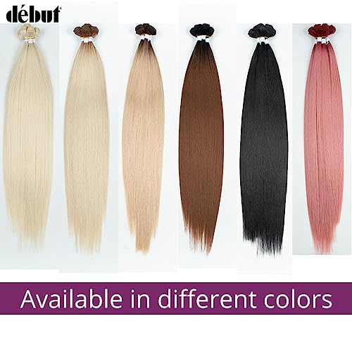 DÉBUT Silky Straight 6 Bundles with Lace Front Closure Synthetic Long Straight Hair Bundles Weave Hand-Tied Middle Parting Lace Closure Ombre Blonde Color