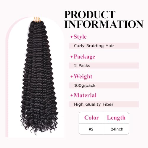 Curly Braiding Hair #1B Natural Black 2PCS 24Inch Ocean Wave Crochet Hair for Black Women Curly Crochet Hair for Boho Braids(24inch,2pack)