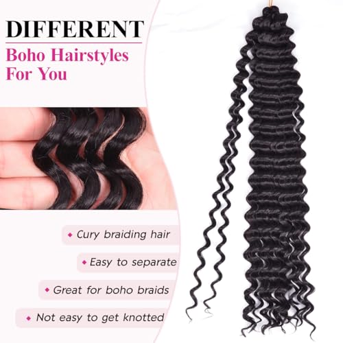 Curly Braiding Hair #1B Natural Black 2PCS 24Inch Ocean Wave Crochet Hair for Black Women Curly Crochet Hair for Boho Braids(24inch,2pack)