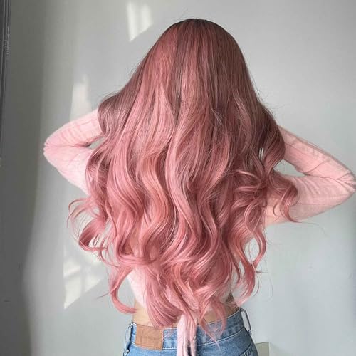 Ymiko Red Lace Front Wig, Pink Wig, Pink Lace Front Wigs Deep Wave Curly Lace Wig Pink Lace Front Wig Pink Lace Front Wig Human Hair with Hair Pink Color Cosplay Wigs for Girls and