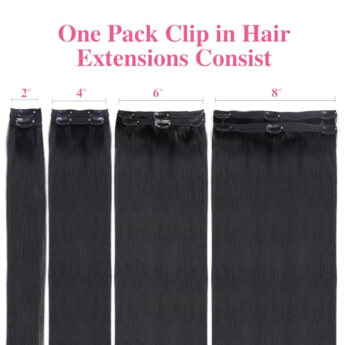 Clip in Hair Extensions Real Human Hair Clip ins Remy Human Hair Clip in Extensions Black Women 14 Inch Invisible Natural Straight Seamless Clip on Hair Extensions 8 pieces with 18 Clips 120g