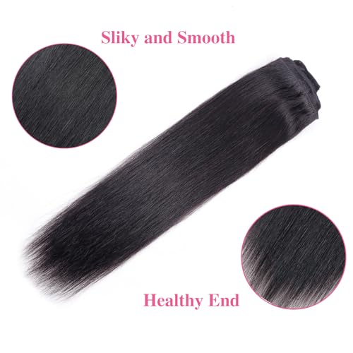 Clip in Hair Extensions Real Human Hair Clip ins Remy Human Hair Clip in Extensions Black Women 14 Inch Invisible Natural Straight Seamless Clip on Hair Extensions 8 pieces with 18 Clips 120g