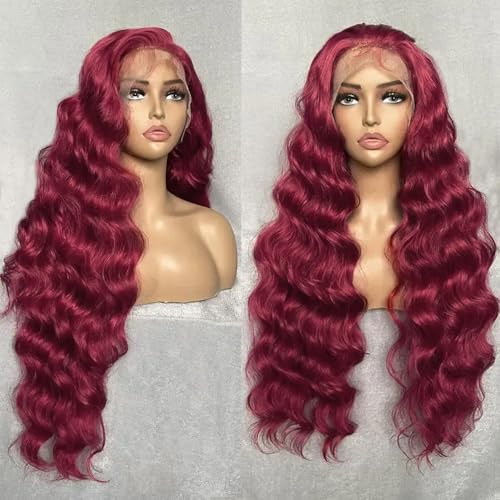 Munx Lace Front Wigs Human Hair 26 Inch 13x4 Body Wave Lace Front Wigs 99J Burgundy Pre Plucked 180 Density HD Transparent Wine Red Colored Wigs Human Hair for Black Women with Baby Hair
