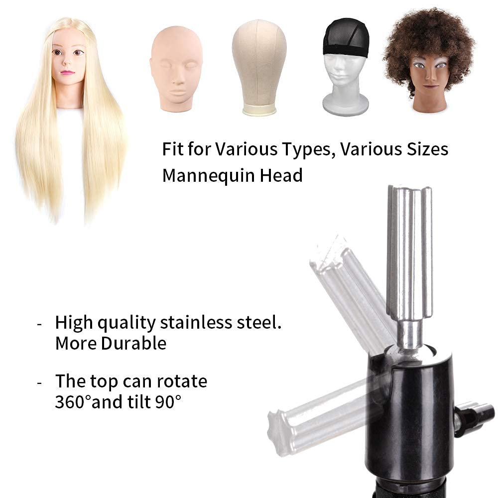 AliLeader 55 Inch Wig Stand Tripod with Head Heavy Duty Wig Stand Tripod Wig Head Stand with Mannequin Head Wig Tripod Stand with Tool Tray (Mannequin Head Not Included)