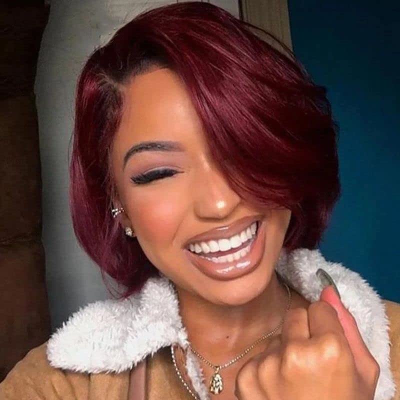 Usexy 1B99J Color Pixie Cut Lace Front Wigs Human Hair Pixie Wigs For Black Women Short Curly Bob Lace Front Wigs 13x4x1 Pixie Cut Lace Front Wigs Human Hair 150% Density Pre Plucked With Baby Hair