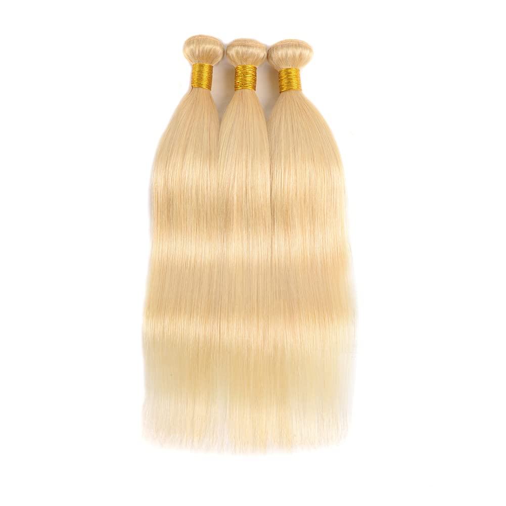 LAPONDAI 613 Blonde 3 Bundles Human Hair Straight Hair (18 20 22) 8A Brazilian Body Wave Blonde Human Hair Bundle 100% Virgin Remy Hair 613 Bundles Human Hair Extensions (#613 Straight)