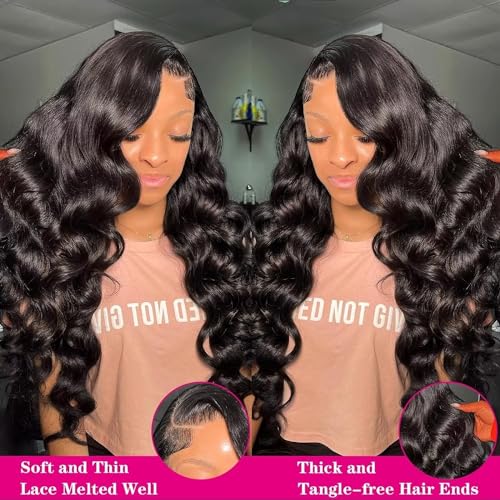 Body Wave Lace Front Wigs Human Hair Pre Plucked 180 Density 28 Inch 13x4 HD Transparent Frontal Glueless Wigs Human Hair with Baby Hair Natural Hairline Human Hair Wigs for Black Women