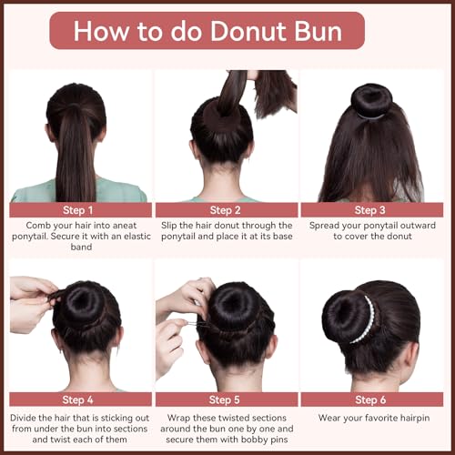 YaFex Hair Bun Maker Kit, 4 Pieces (1 Large, 2 Medium and 1 Small), A-Brown, 30 Pieces Accessories Including Hair Nets, Elastic Hair Ties, Hair Bobby Pins