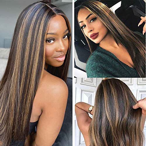 X-TRESS Highlight Balayage Synthetic Hair Bundles with Closure Yaki Straight Weft Weave Ombre Honey Blonde Swiss Lace Hair Extension Heat Friendly
