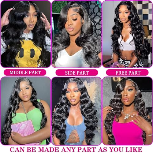 Body Wave Lace Front Wigs Human Hair Pre Plucked 180 Density 28 Inch 13x4 HD Transparent Frontal Glueless Wigs Human Hair with Baby Hair Natural Hairline Human Hair Wigs for Black Women