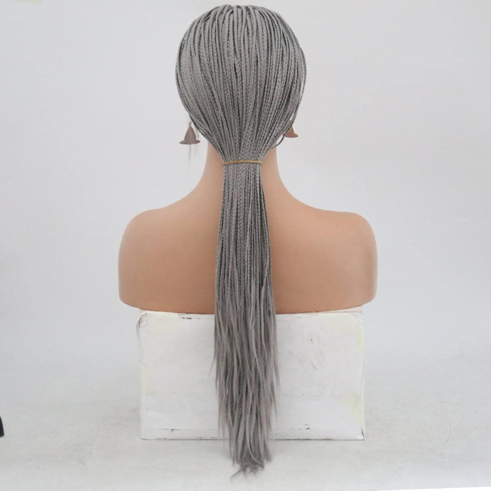liuzz Silver Grey Braided Wigs Synthetic Lace Front Wig Part Braided Box Braids Wig With Baby Hair Wigs for Black Women-26inches