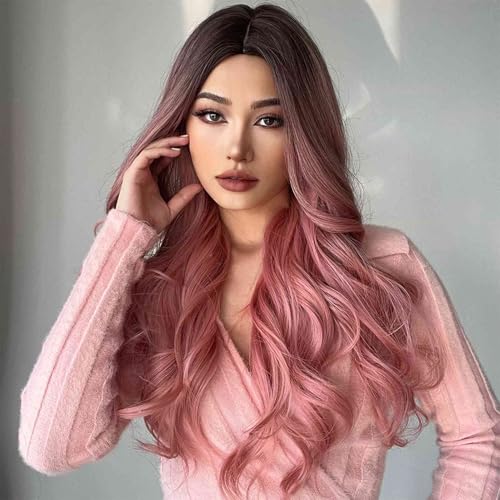 Ymiko Red Lace Front Wig, Pink Wig, Pink Lace Front Wigs Deep Wave Curly Lace Wig Pink Lace Front Wig Pink Lace Front Wig Human Hair with Hair Pink Color Cosplay Wigs for Girls and