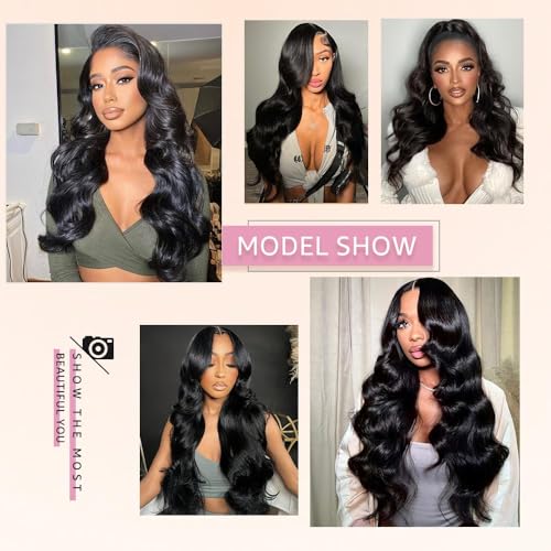 28 Inch Body Wave Lace Front Wigs Human Hair Pre Plucked 13x4 HD Transparent Lace Frontal Wigs Human Hair 180% Density Glueless Wigs Human Hair With Natural Black Hairline Baby Hair For Women
