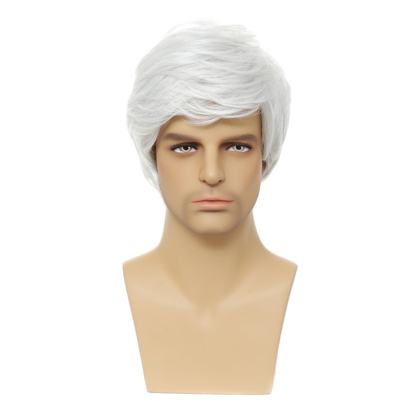 DARLIN HAIR Mens Wigs Short White Wig Men Synthetic Heat Resistant Layered Natural Halloween Cosplay Costume Wig