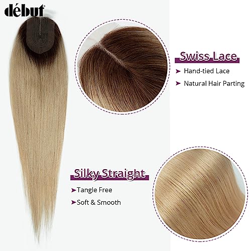 DÉBUT Silky Straight 6 Bundles with Lace Front Closure Synthetic Long Straight Hair Bundles Weave Hand-Tied Middle Parting Lace Closure Ombre Blonde Color