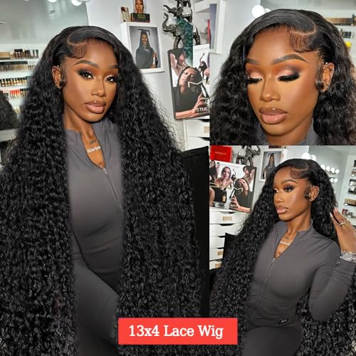 30 Inch Deep Wave Lace Front Wigs Human Hair 13x4 HD Lace Front Wigs Human Hair Pre Plucked 180% Density Deep Curly Human Hair Wig Wet and Wavy Glueless Frontal Human Hair Lace Front Wigs for Women