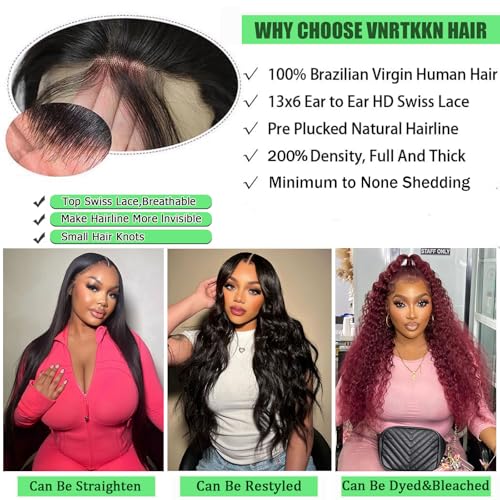 Vnrtkkn HD Lace Front Wigs Human Hair Deep Wave Wig 200 Density 13x6 Human Hair Lace Front Wigs for Women Pre Plucked Glueless Curly Wigs 26 Inch Deep Wave Lace Frontal Wigs Human Hair Natural Color