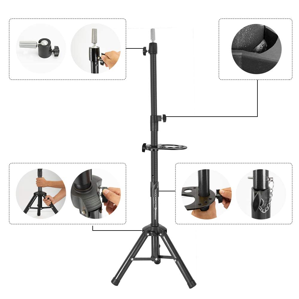 AliLeader 55 Inch Wig Stand Tripod with Head Heavy Duty Wig Stand Tripod Wig Head Stand with Mannequin Head Wig Tripod Stand with Tool Tray (Mannequin Head Not Included)