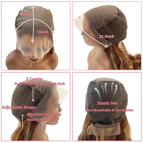 Munx Highlight Ombre Lace Front Wigs Human Hair Pre Plucked with Baby Hair 13x4 Body Wave Frontal Wigs Human Hair 180% Density 4/27 Colored Honey Blonde Human Hair Wig for Women Long 34inch
