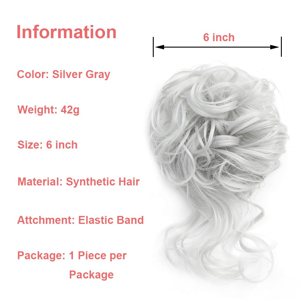 KETHBE Messy Bun Hair Piece Tousled Updo Hair Buns Extension Elastic Hair Band Hair Pieces Curly Hair Bun Scrunchie For Women (Silver Gray)