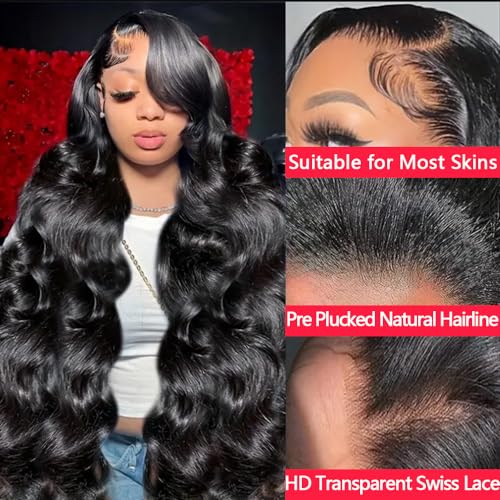 Yilike 28 Inch 13x6 Lace Front Wigs Human Hair Pre Plucked Body Wave HD Lace Front Wigs Human Hair 180% Density Frontal Glueless Wigs Human Hair with Baby Hair