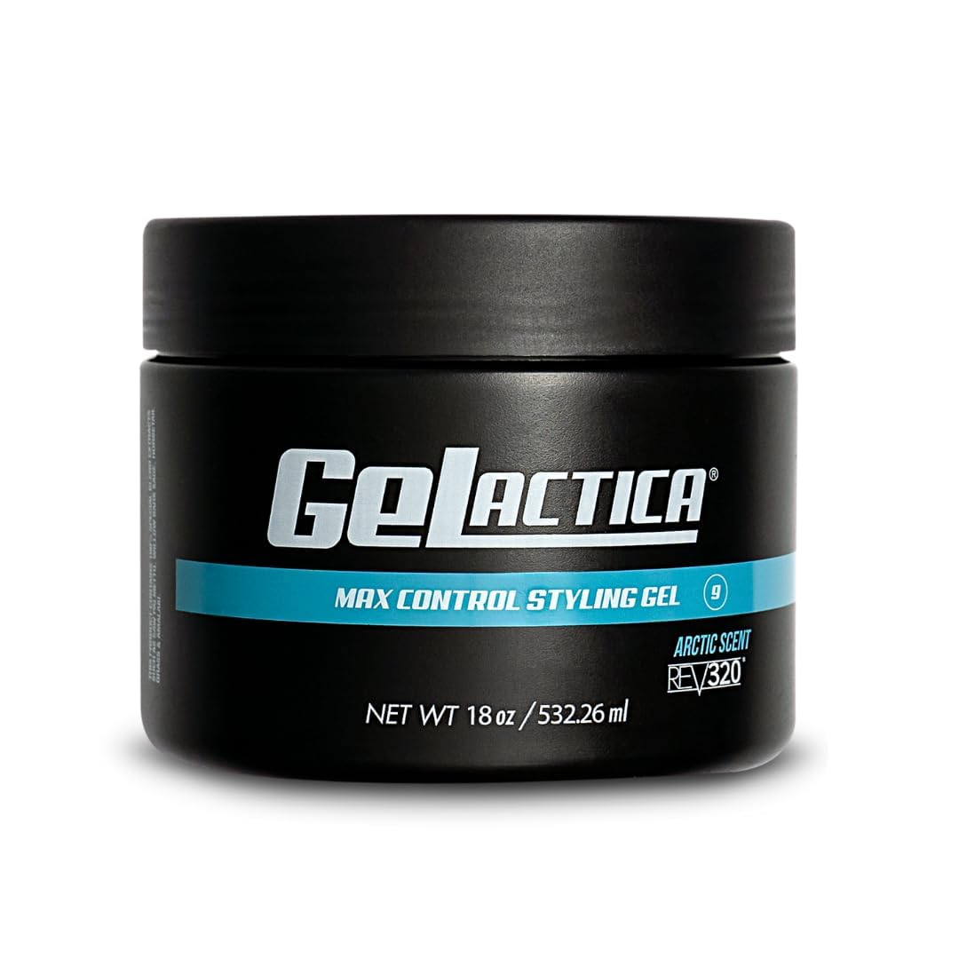 Gelactica Max Control Hair Gel for Men, Alcohol-Free, Strong Hold Styling Gel, Natural Extracts for Long-Lasting Hold and Shine, Slick Back Hair Style 18 oz
