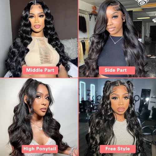 28 Inch Body Wave Lace Front Wigs Human Hair Pre Plucked 13x4 HD Transparent Lace Frontal Wigs Human Hair 180% Density Glueless Wigs Human Hair With Natural Black Hairline Baby Hair For Women