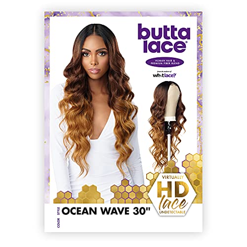 Sensationnel Butta lace front wig - extra wide and deep hand tied lace parting space with preplucked natural illusion hairline lace wig human hair blend mixed - Ocean wave 30 in (1B)