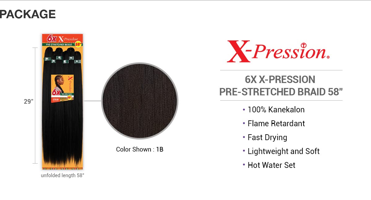 Sensationnel Braids African Collection 6X X-Pression Pre-Stretched Braid 58" (1-PACK, 2)