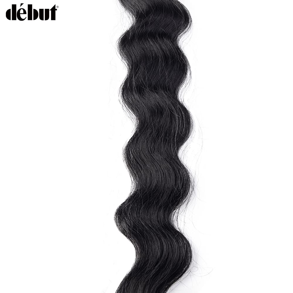 DÉBUT Wavy Long Synthetic Hair 6 Bundles with Easy Closure Body Wave High Temperature Fiber Hair Weave 7PCS 320g 1B Color