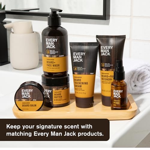 Every Man Jack Mens Sandalwood Grooming Set - Five Full-Sized Essentials: Wash, Lotion, Hydrating Oil, Butter, and Comb