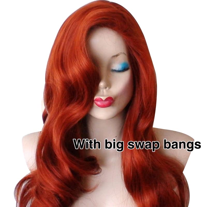 KKbeauty 28” Jessica Rabbit Long Wavy Copper Red Cosplay Wig Spiral Curly Anime Heat Resistant Hair for Women