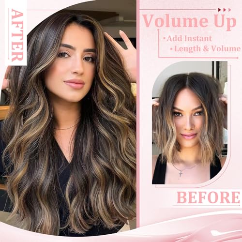 Clip in Hair Extensions Real Human Hair, Remy Human Hair Clip in Extensions Double Weft Seamless Clip ins Hair Extension for Women Balayage Natural Black Mixed Chestnut Brown 16 Inch 2.8oz/80g