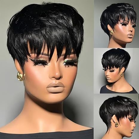 WOCWIG Synthetic Black Pixie Cut Wig For Women Short Hairstyles Wigs For Black Women